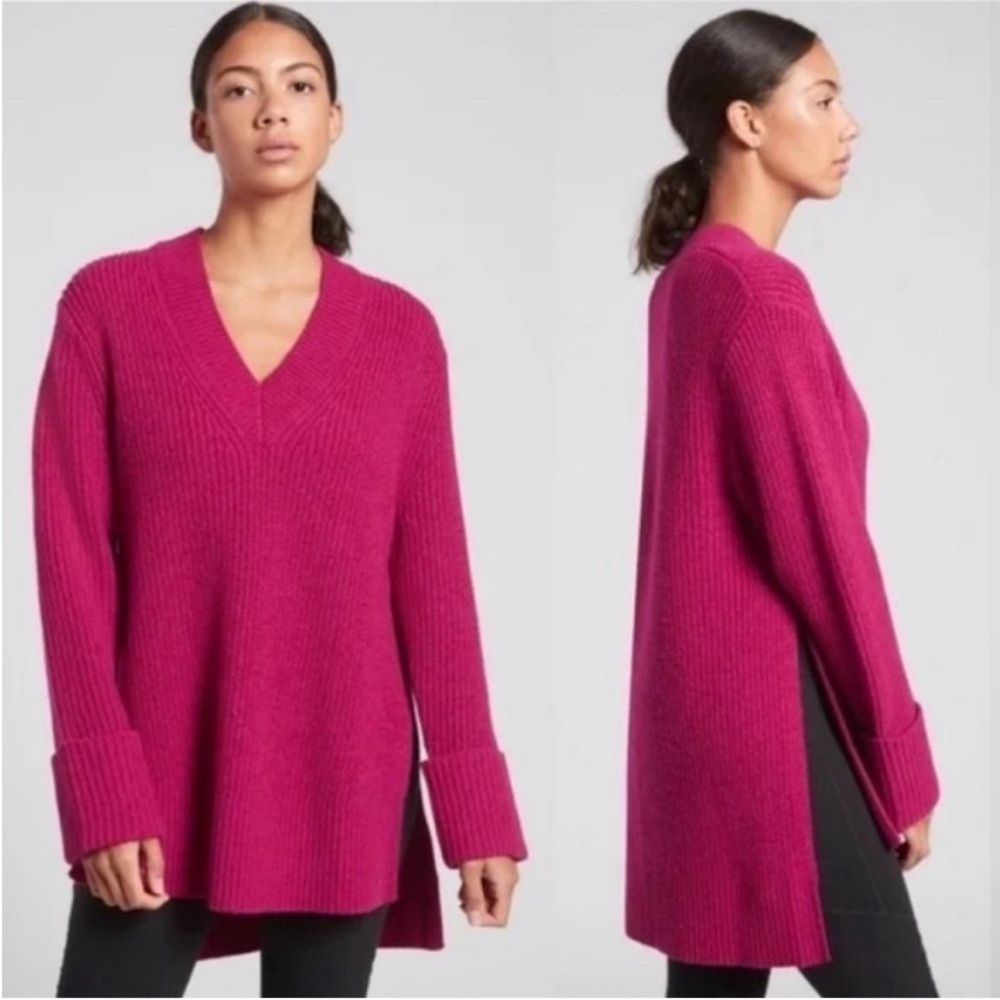 BOGO! Athleta Shasta V-Neck Wool Blend Sweater Tunic Raspberry Pink Size XS